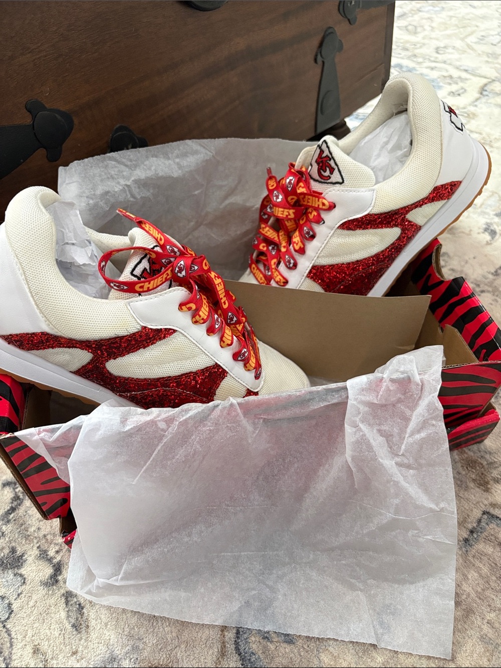 NFL Kansas City Chiefs White and Red Glitter Sneakers
